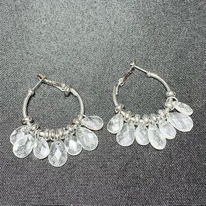 Clear Dangling Crystal Hoop Earrings with Hinge Closure